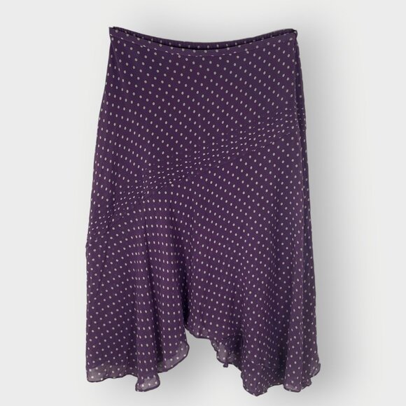 Papell Petites Silk Midi Skirt | 12P | Purple Polka Dot | Fairy Whimsical Flowy - Picture 1 of 12